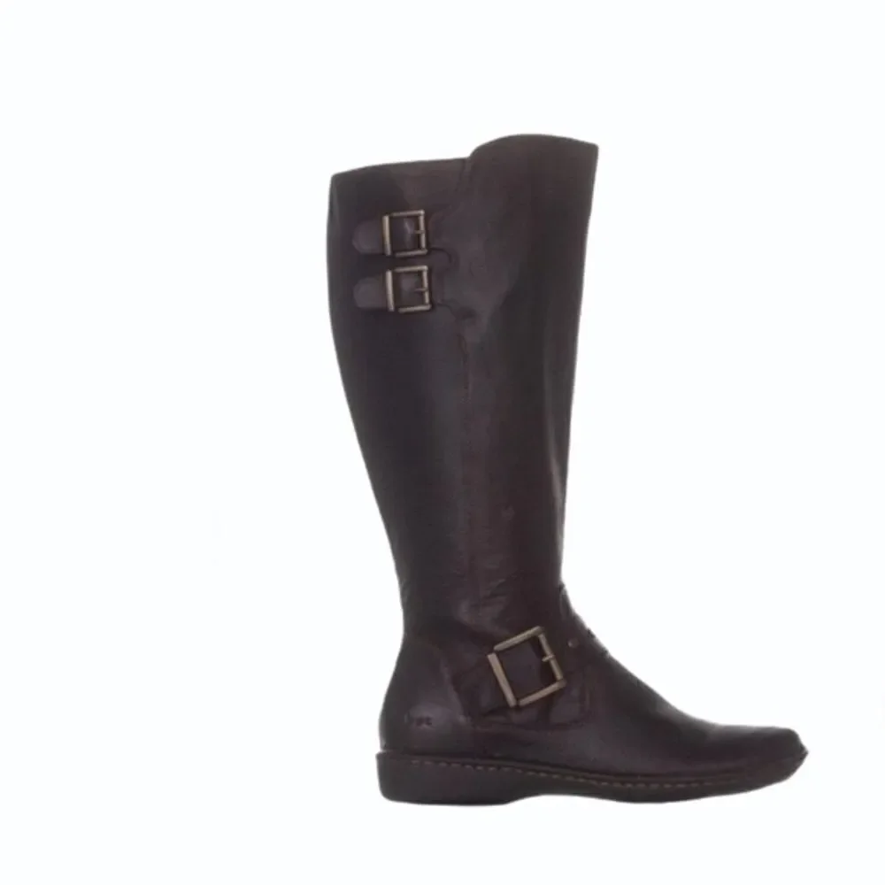boc 6 Brown Leather Oliver Mid Calf Riding Full Zip Up Buckle Boots gold b.o.c.